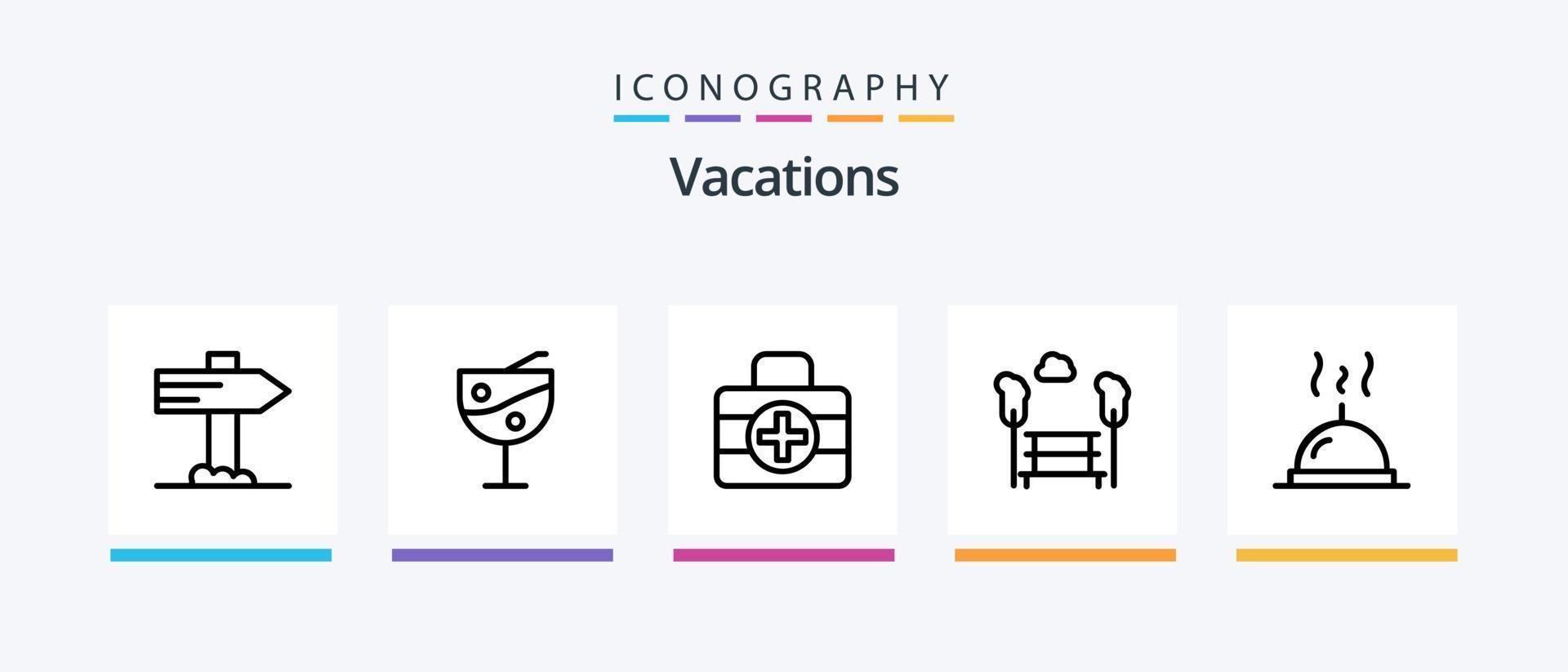 vakanties lijn 5 icoon pak inclusief . tijdopnemer. kaart. tijd. docent. creatief pictogrammen ontwerp vector