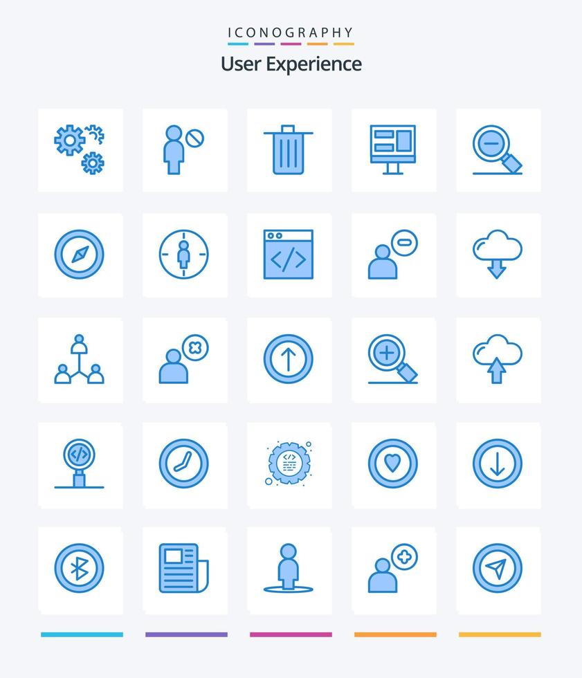 creatief gebruiker ervaring 25 blauw icoon pak zo net zo vergroten. venster. mand. monitor. uitschot vector