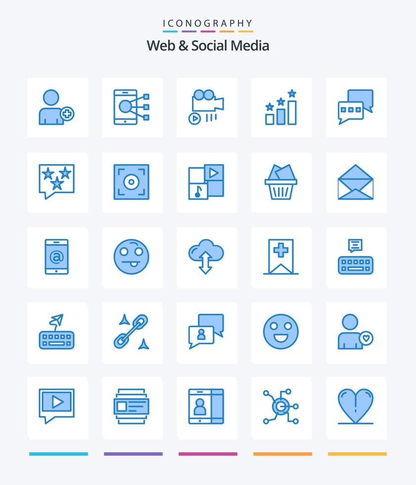 creatief web en sociaal media 25 blauw icoon pak zo net zo bubbel. chatten. camera. chatten. positie vector