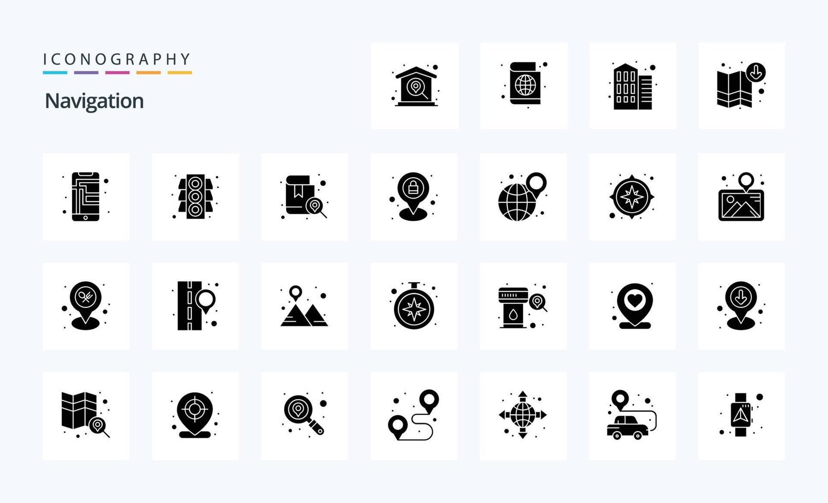 25 navigatie solide glyph icoon pak vector