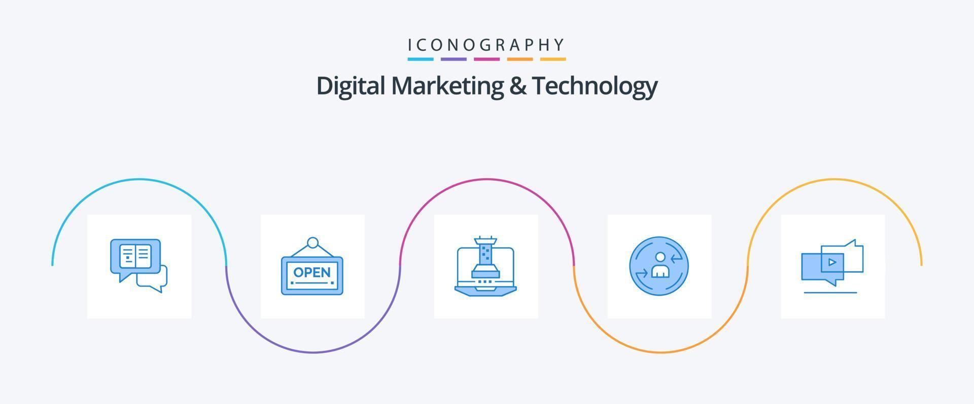 digitaal afzet en technologie blauw 5 icoon pak inclusief marketing. marketing. digitaal. digitaal. draaien vector