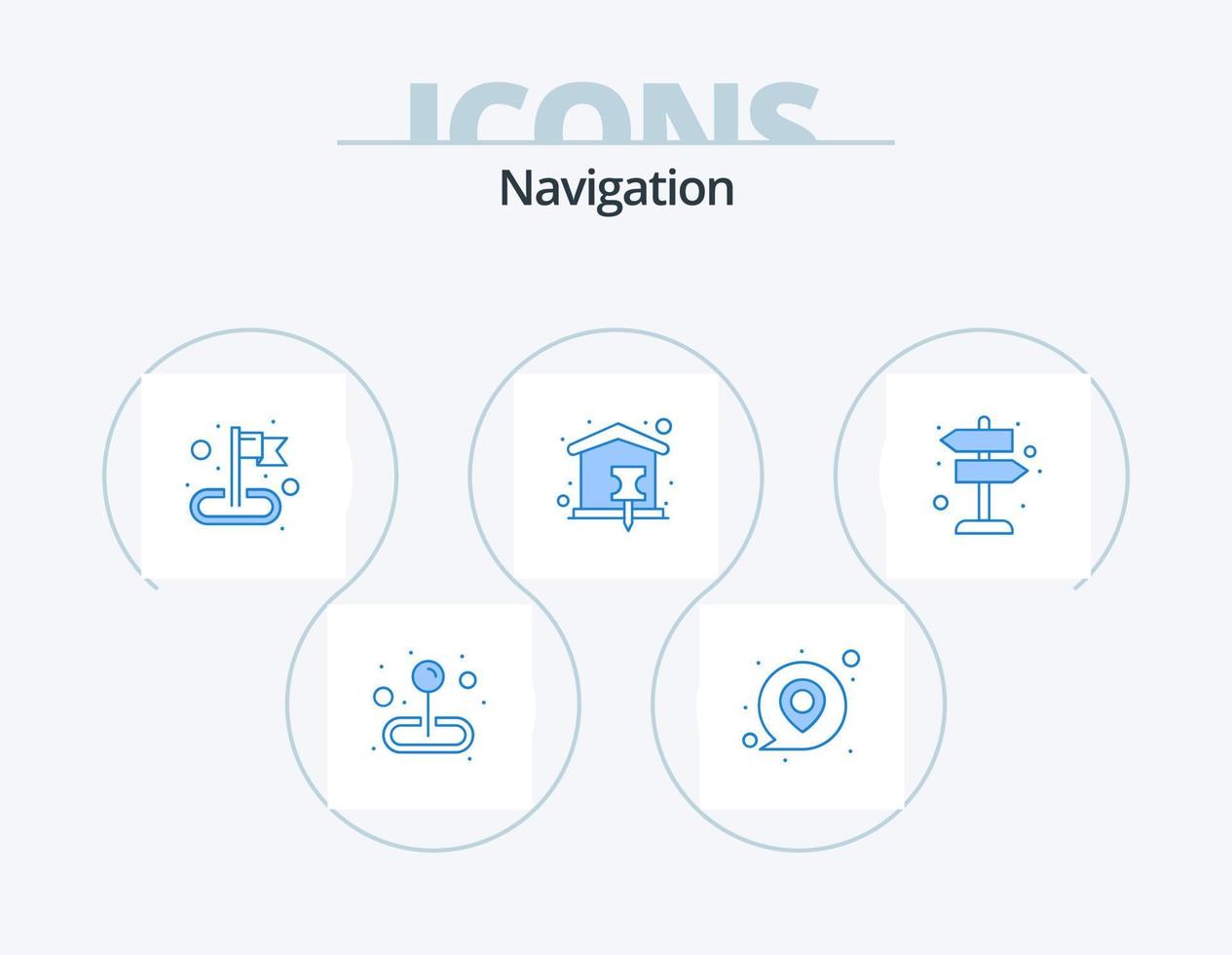 navigatie blauw icoon pak 5 icoon ontwerp. teken. pin. pin. kaart pin. huis vector
