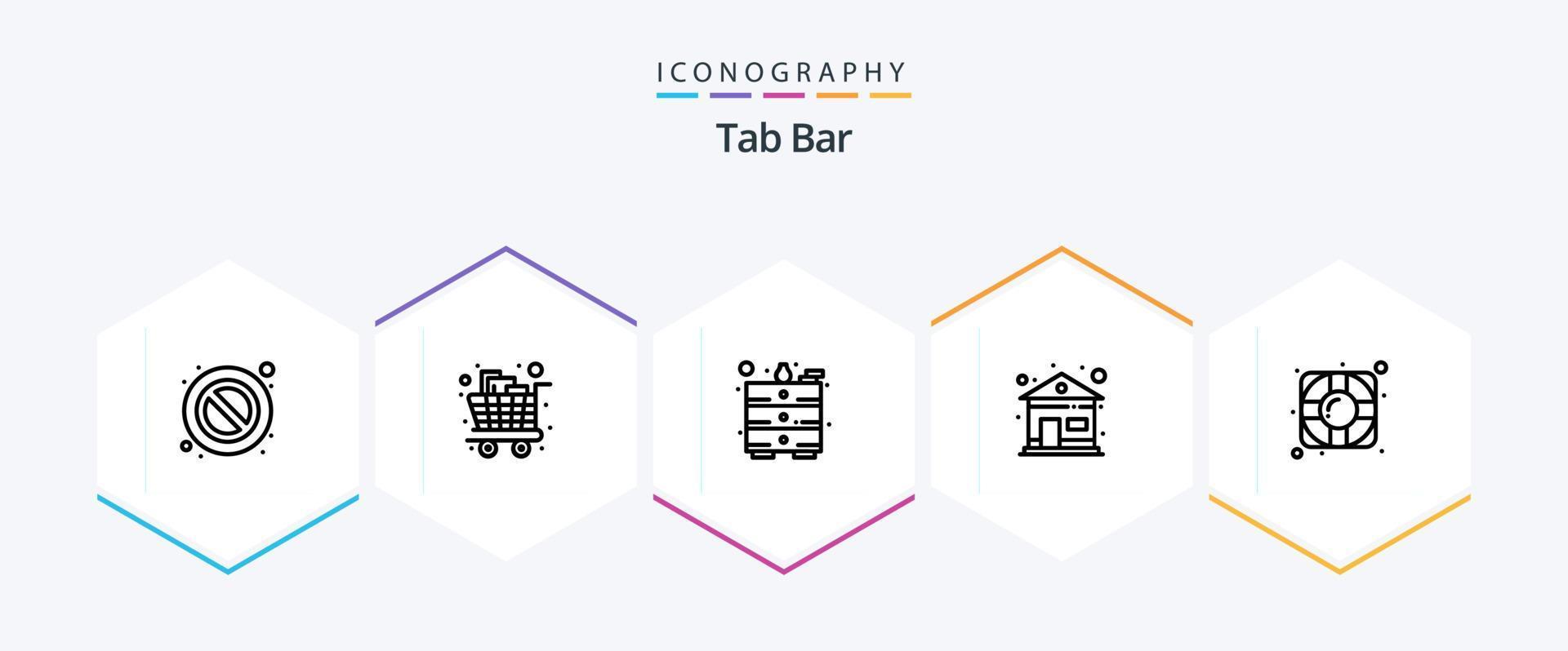 tab bar 25 lijn icoon pak inclusief . redder in nood. tekenen. helpen. huis vector