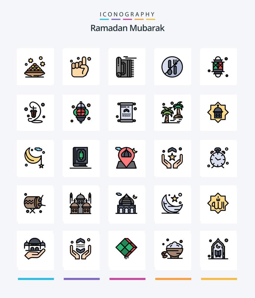 creatief Ramadan 25 lijn gevulde icoon pak zo net zo lepel. Nee. geloof. voedsel. bidden vector