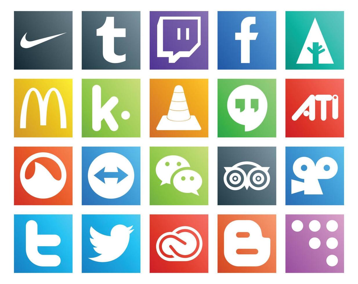20 sociaal media icoon pak inclusief reizen boodschapper media wechat grooveshark vector