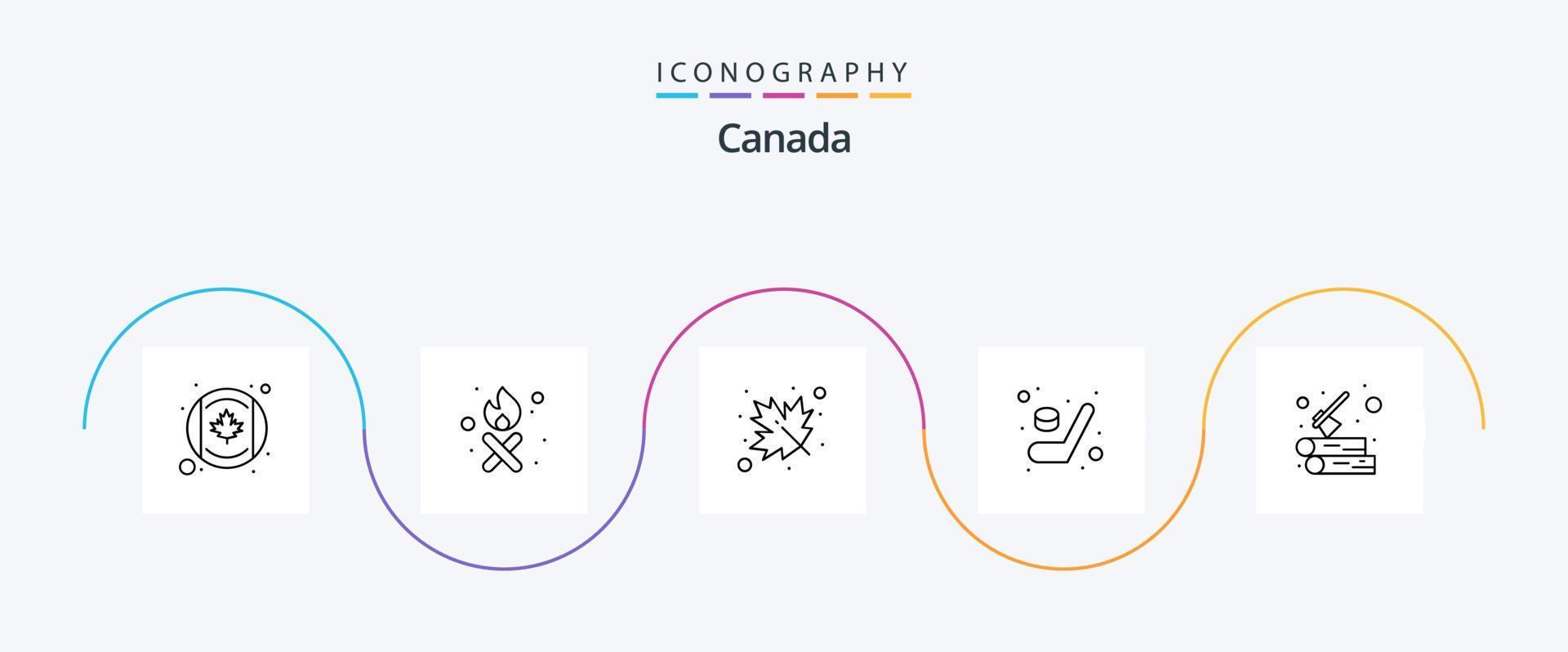 Canada lijn 5 icoon pak inclusief hout. logboek. blad. sport. spel vector