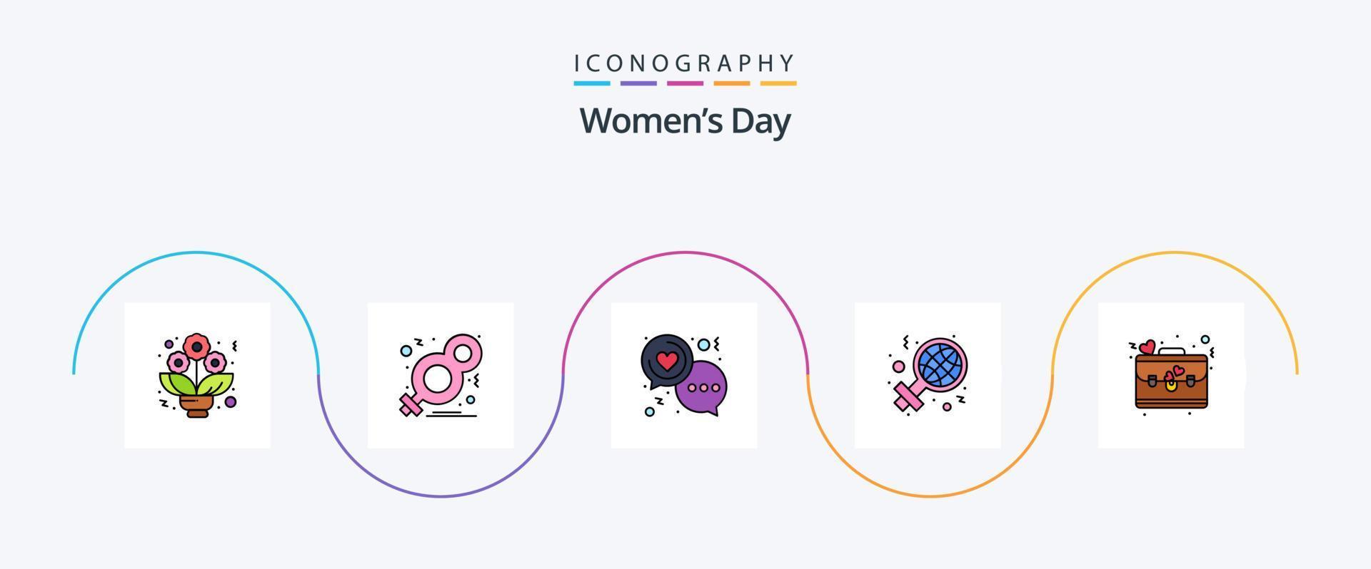 vrouwen dag lijn gevulde vlak 5 icoon pak inclusief tas. vrouw. chatten. Internationale. Dames vector