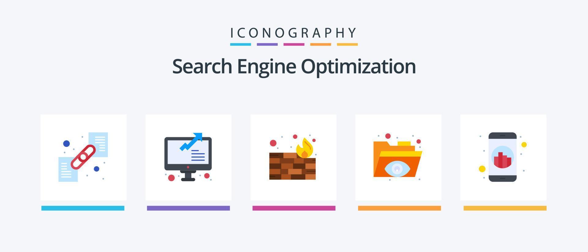 seo vlak 5 icoon pak inclusief seo. marketing. firewall. map. bescherming. creatief pictogrammen ontwerp vector