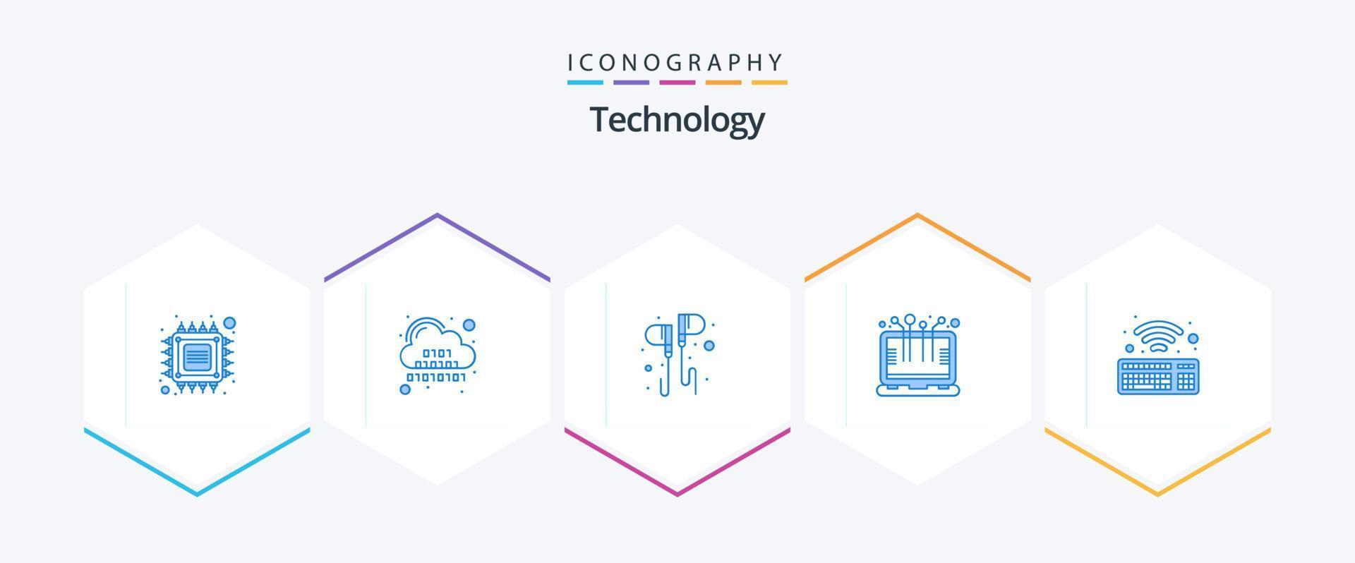 technologie 25 blauw icoon pak inclusief apparaat. slim technologie. digitaal. smartphone. koptelefoon vector