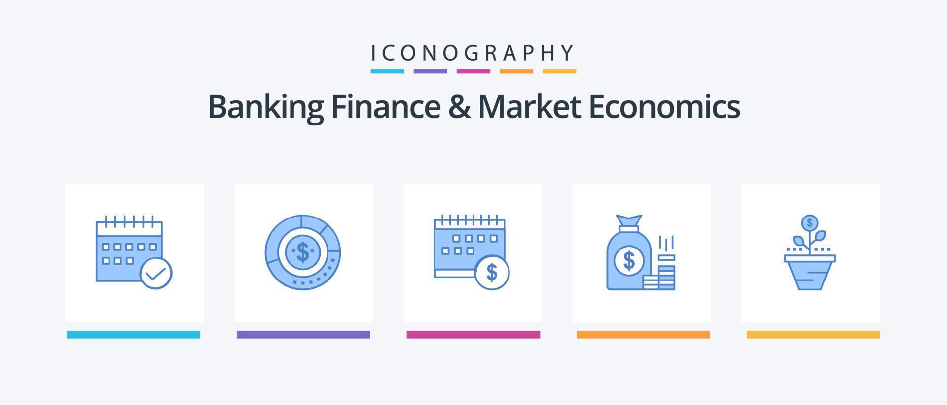 bank financiën en markt economie blauw 5 icoon pak inclusief dollar. kalender. analyse. statistieken. financieel. creatief pictogrammen ontwerp vector