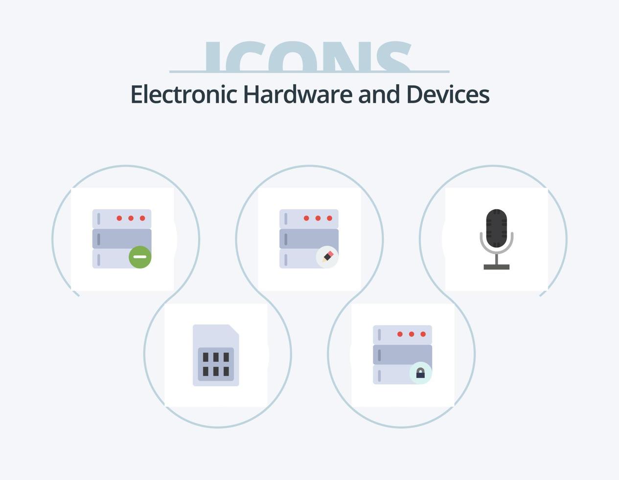 apparaten vlak icoon pak 5 icoon ontwerp. microfoon. uitzending. databank. geluid. Bewerk vector