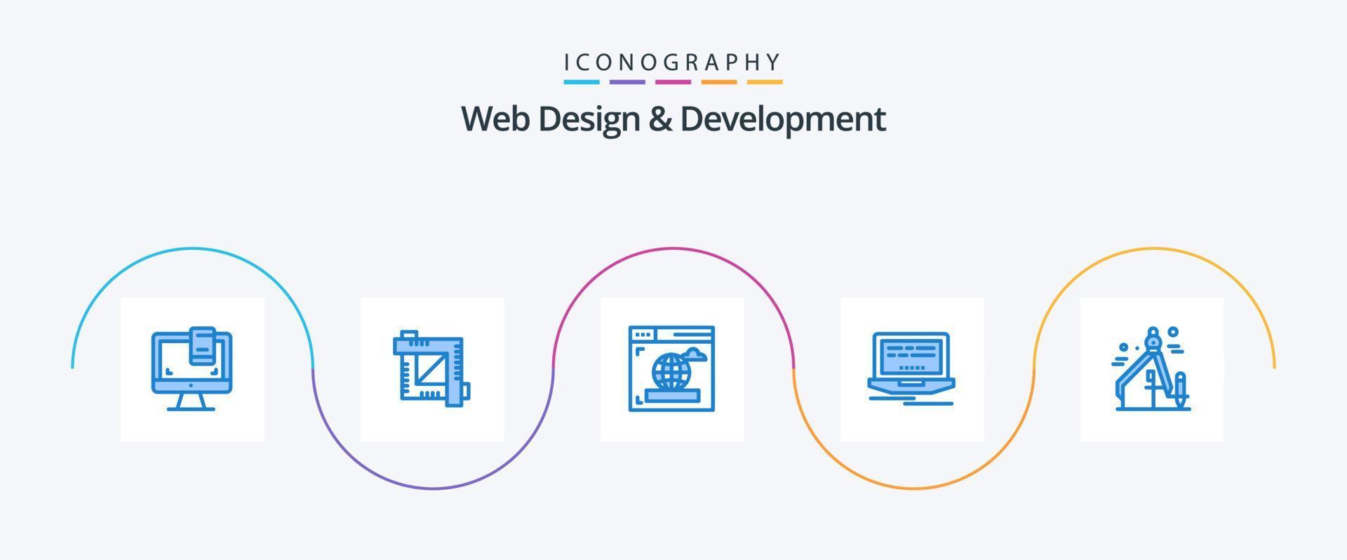 web ontwerp en ontwikkeling blauw 5 icoon pak inclusief . grafisch ontwerp. browser. ontwerp. web vector