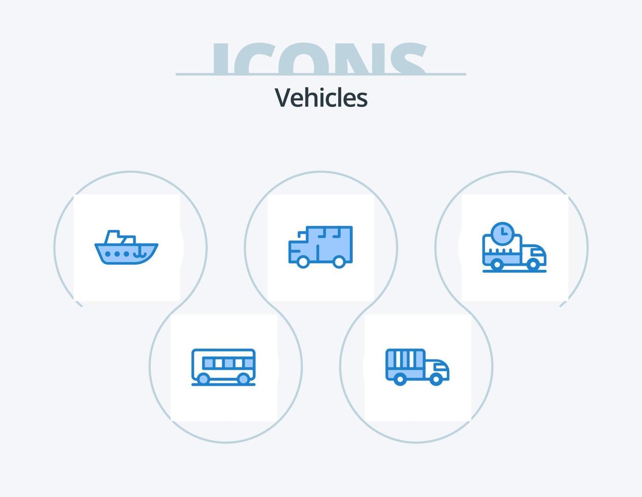 voertuigen blauw icoon pak 5 icoon ontwerp. stormloop. levering. snelheid. voertuigen. school- vector