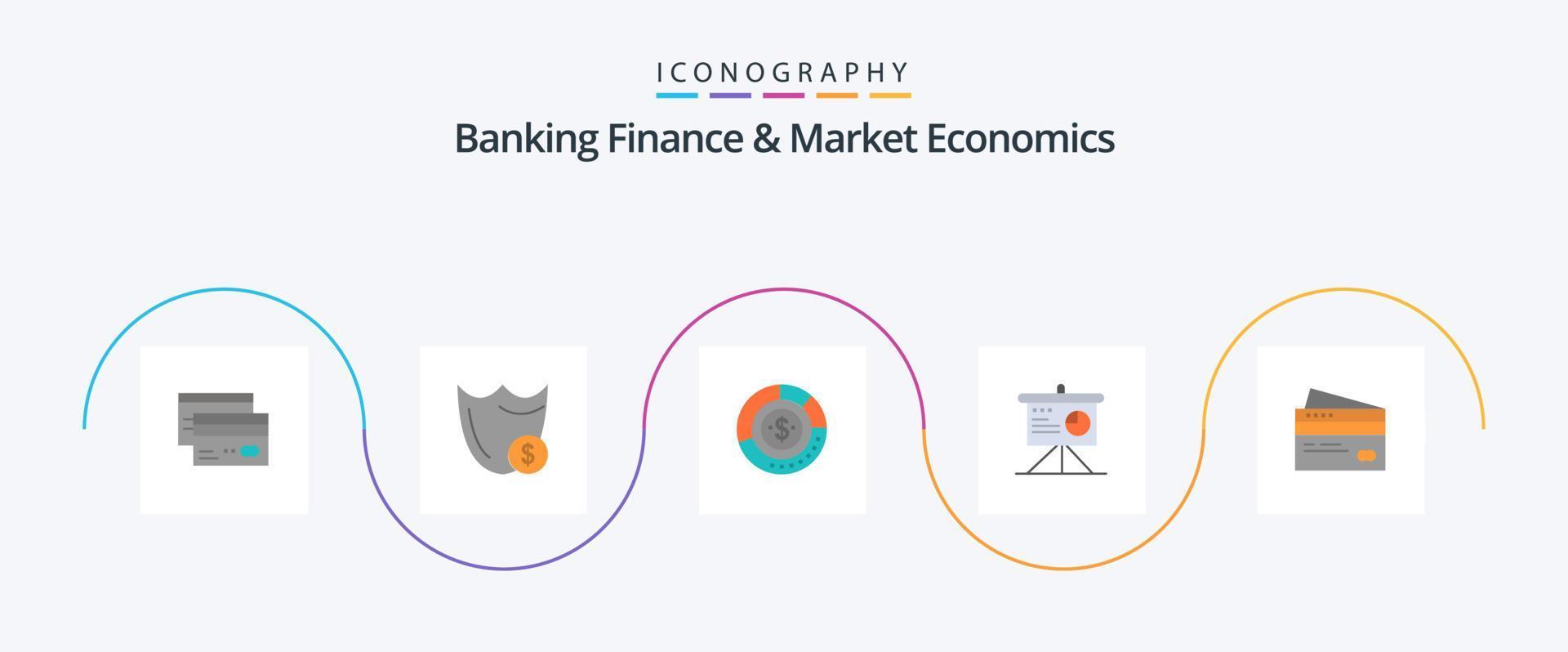 bank financiën en markt economie vlak 5 icoon pak inclusief financiën. begroting. bewaker. analyse. dollar vector