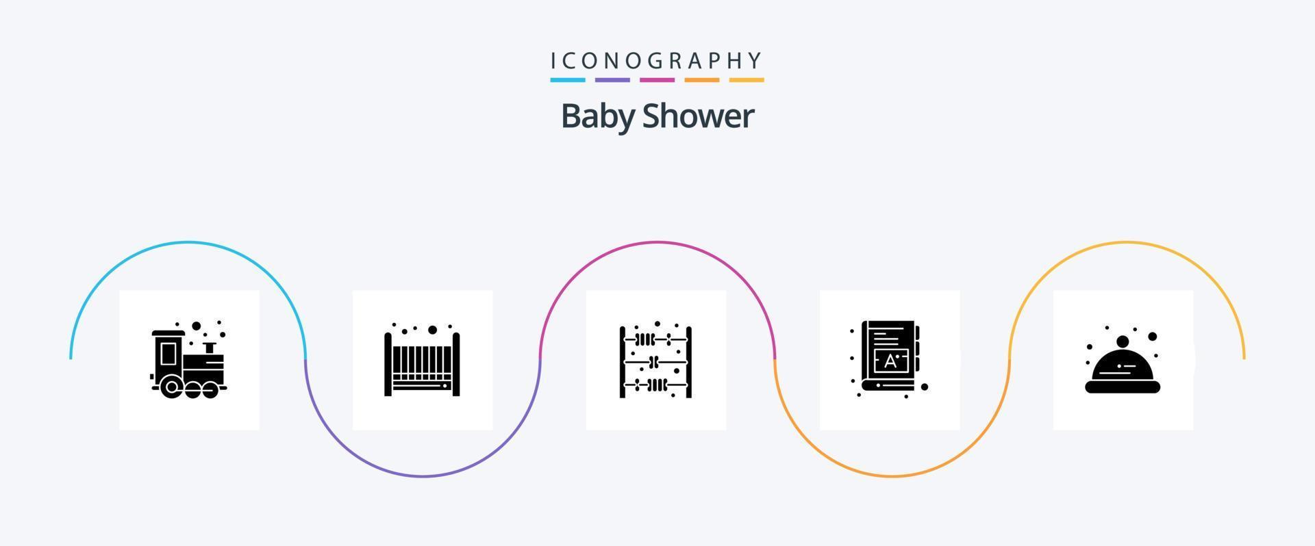 baby douche glyph 5 icoon pak inclusief . hoed. baby. baby. woorden vector