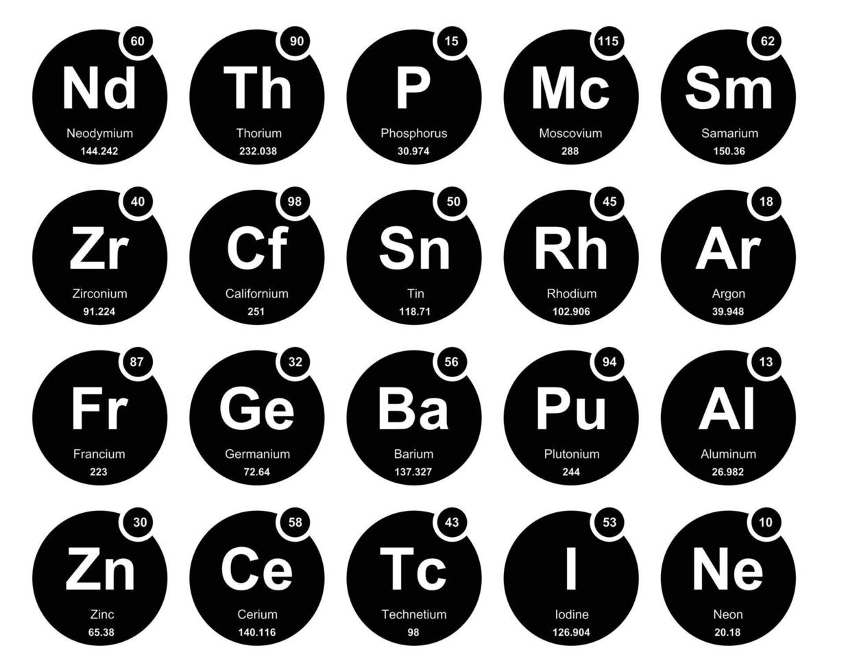 20 preiodisch tafel van de elementen icoon pak ontwerp vector