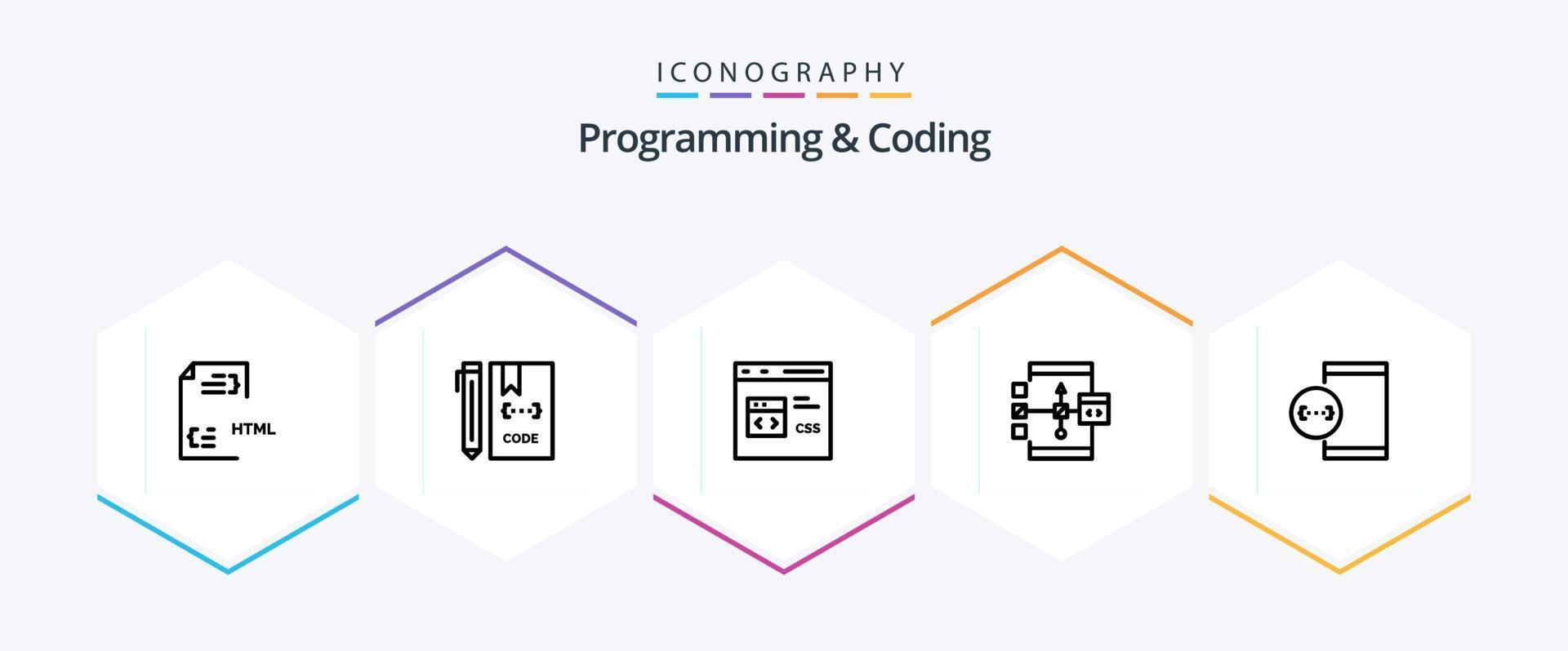 programmering en codering 25 lijn icoon pak inclusief ontwikkelen. app. ontwikkeling. ontwikkeling. css vector