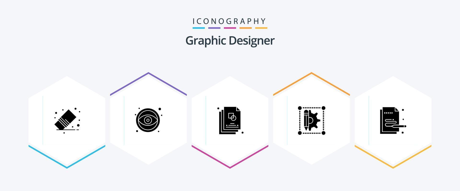 grafisch ontwerper 25 glyph icoon pak inclusief creatief. versnelling. hulpmiddel. ontwerp. ontwerp vector