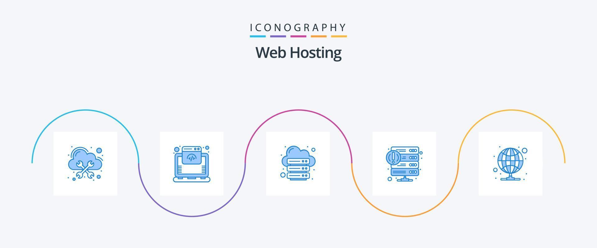 web hosting blauw 5 icoon pak inclusief web. hosten. databank. fout. web vector