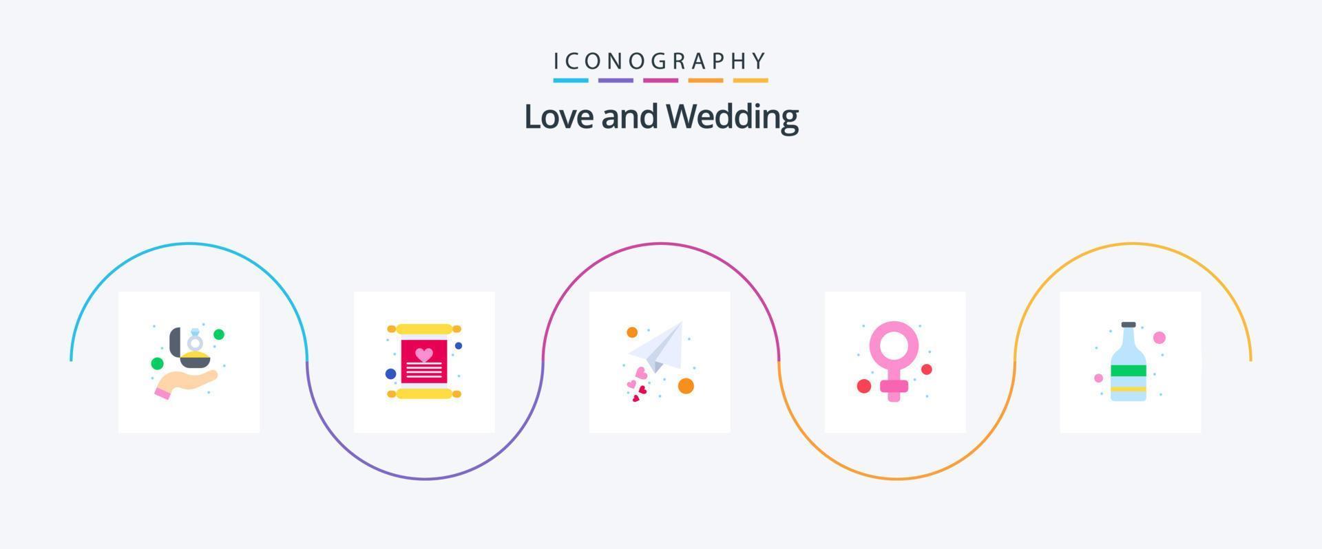 bruiloft vlak 5 icoon pak inclusief vrouw. vrouw. liefde. papier vlak. liefde vlak vector