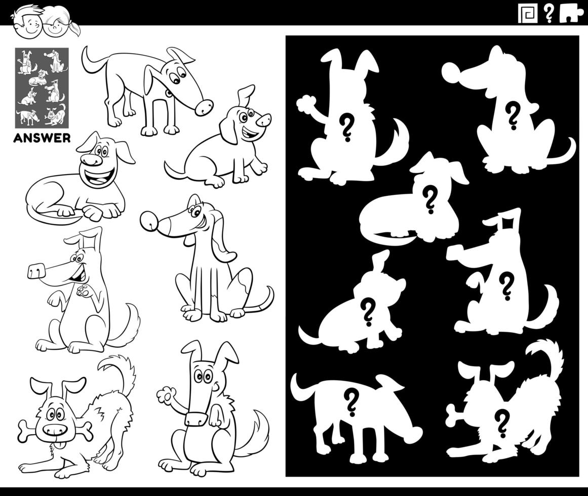 bijpassende vormen spel met honden kleurenboek vector