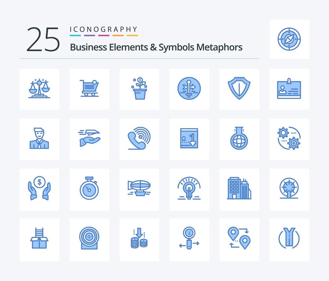 bedrijf elementen en symbolen metaforen 25 blauw kleur icoon pak inclusief kaart wijzer. gids. op te slaan. bord. pot vector