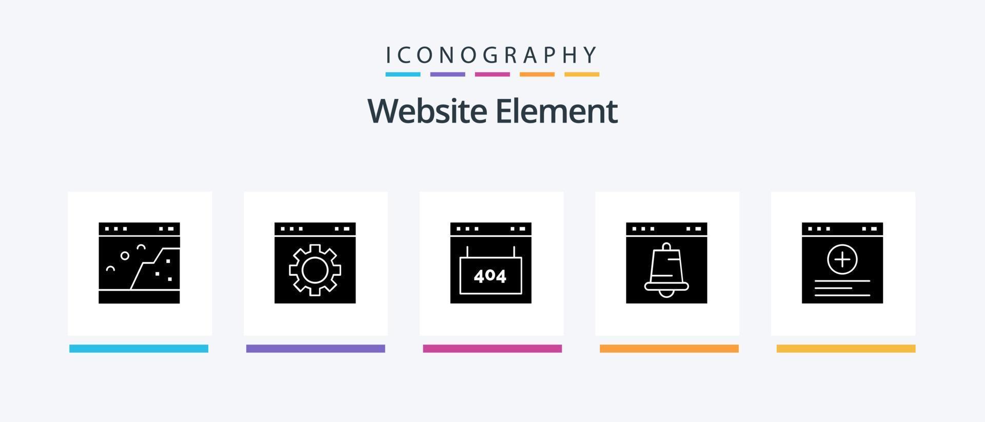 website element glyph 5 icoon pak inclusief browser. alarm. bladzijde. seo. koppel. creatief pictogrammen ontwerp vector