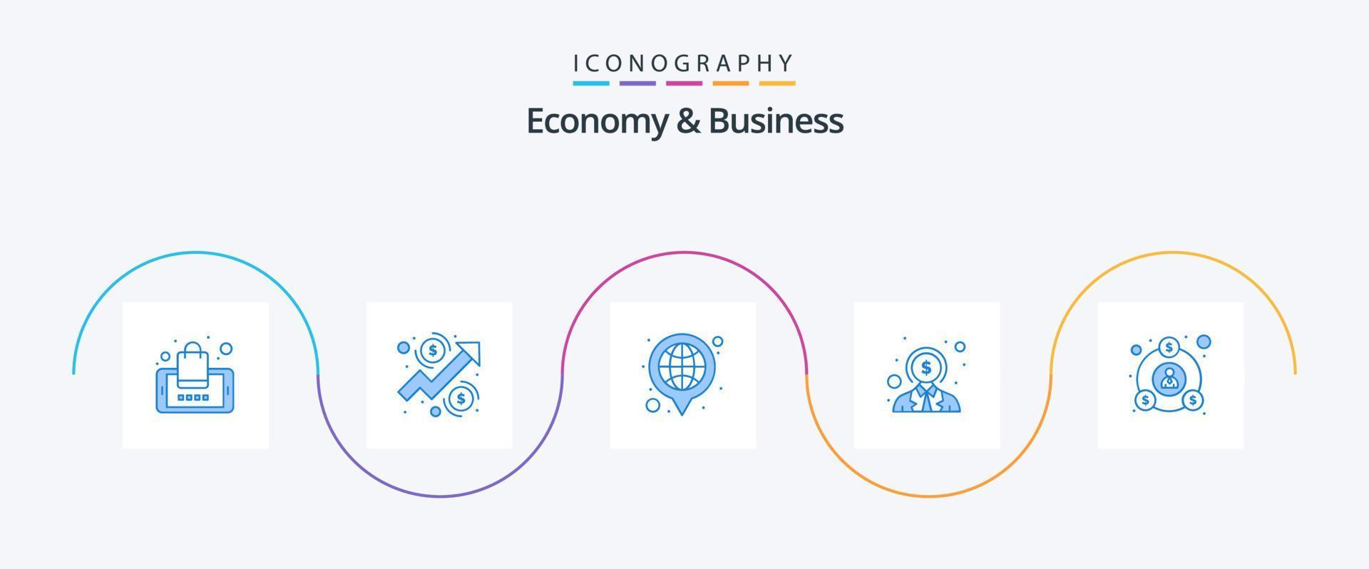 economie en bedrijf blauw 5 icoon pak inclusief financiën. gebruiker. bedrijf. geld. bedrijf vector