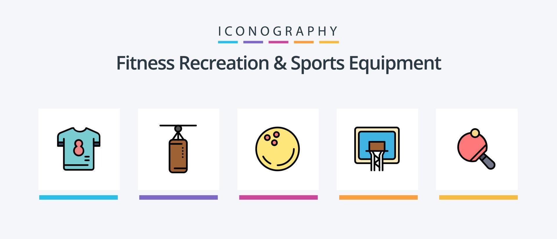 geschiktheid recreatie en sport- uitrusting lijn gevulde 5 icoon pak inclusief spel. shuttle. sport. badminton. schaatsen. creatief pictogrammen ontwerp vector