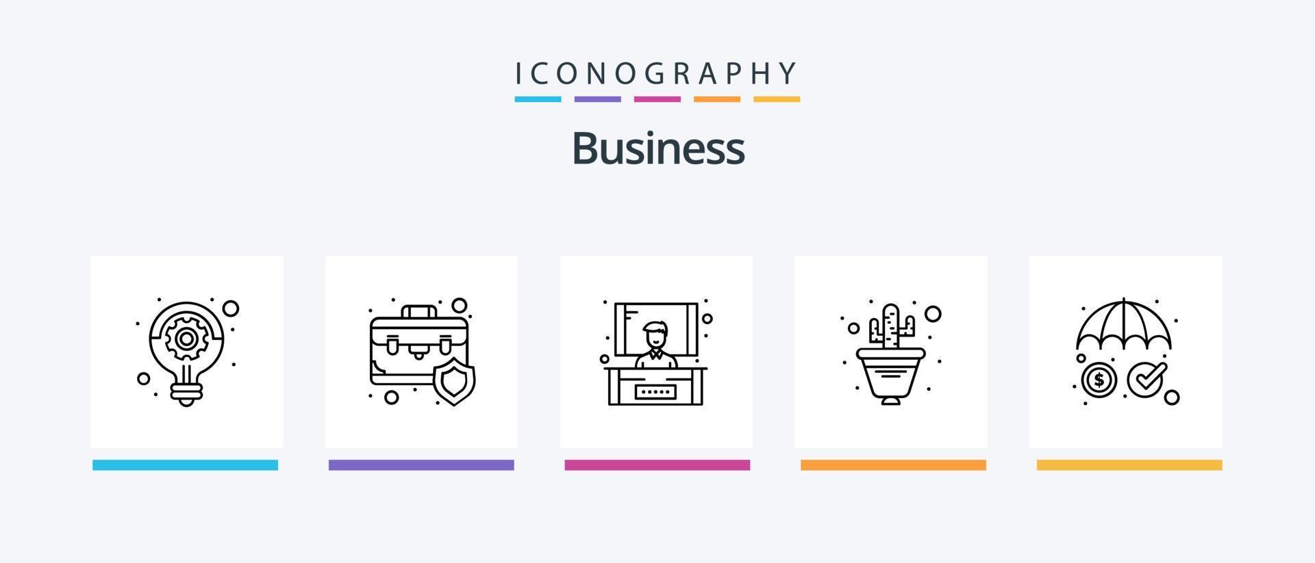 bedrijf lijn 5 icoon pak inclusief presentatie. werkstroom. tas. planning. kantoor. creatief pictogrammen ontwerp vector