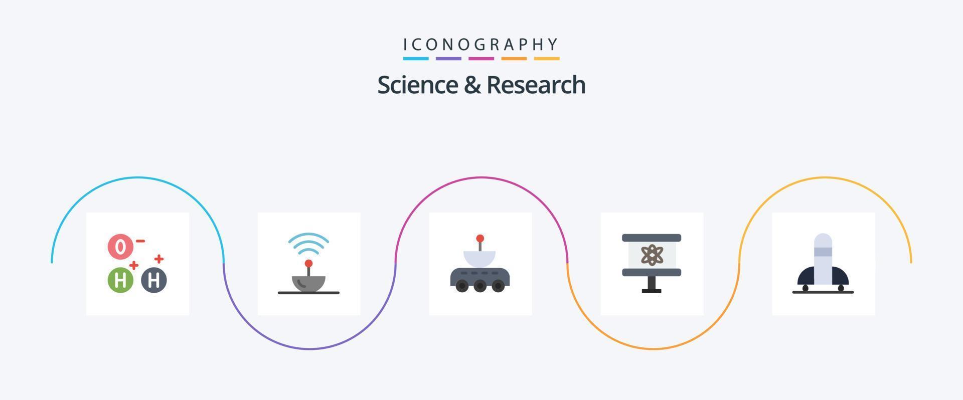 wetenschap vlak 5 icoon pak inclusief raket. wetenschap. auto. bord. ruimte vector
