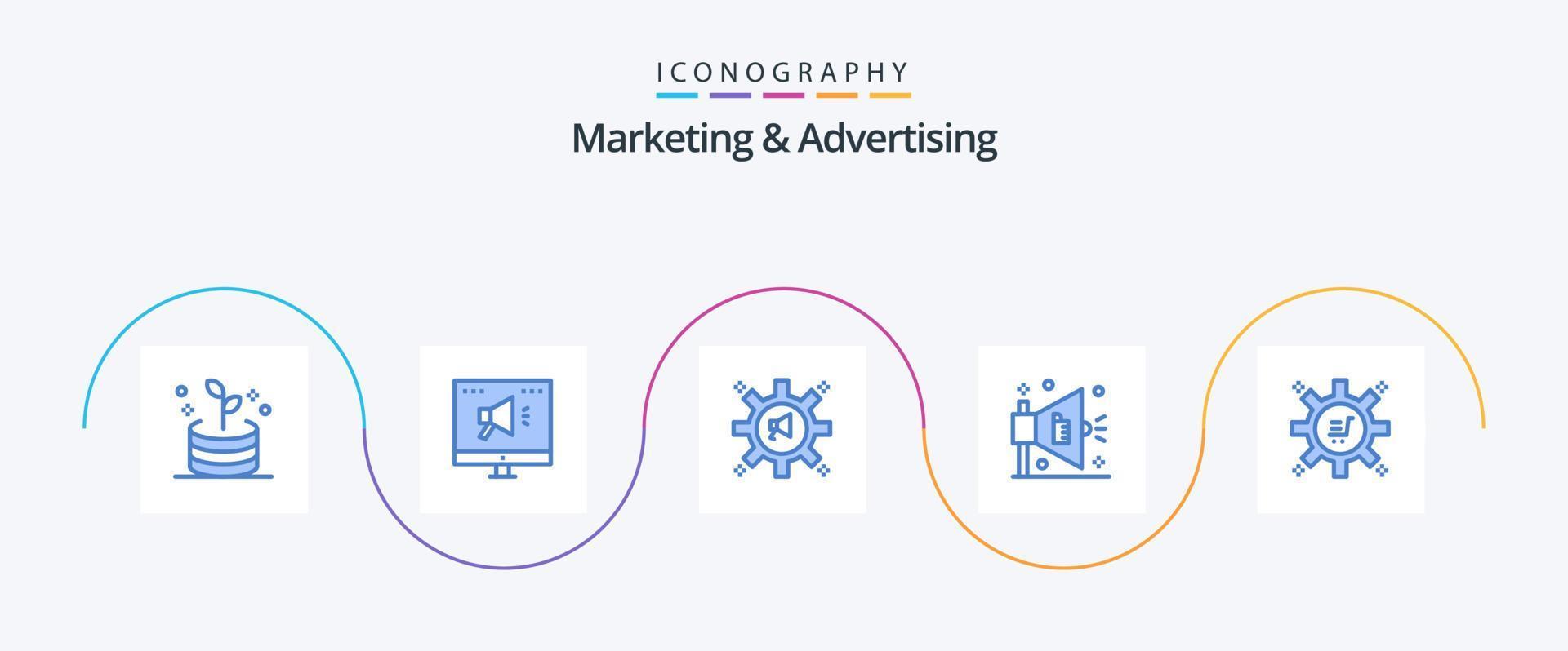 afzet en reclame blauw 5 icoon pak inclusief afzet werkwijze. afzet automatisering. Aankondiging. marketing. advertentie vector