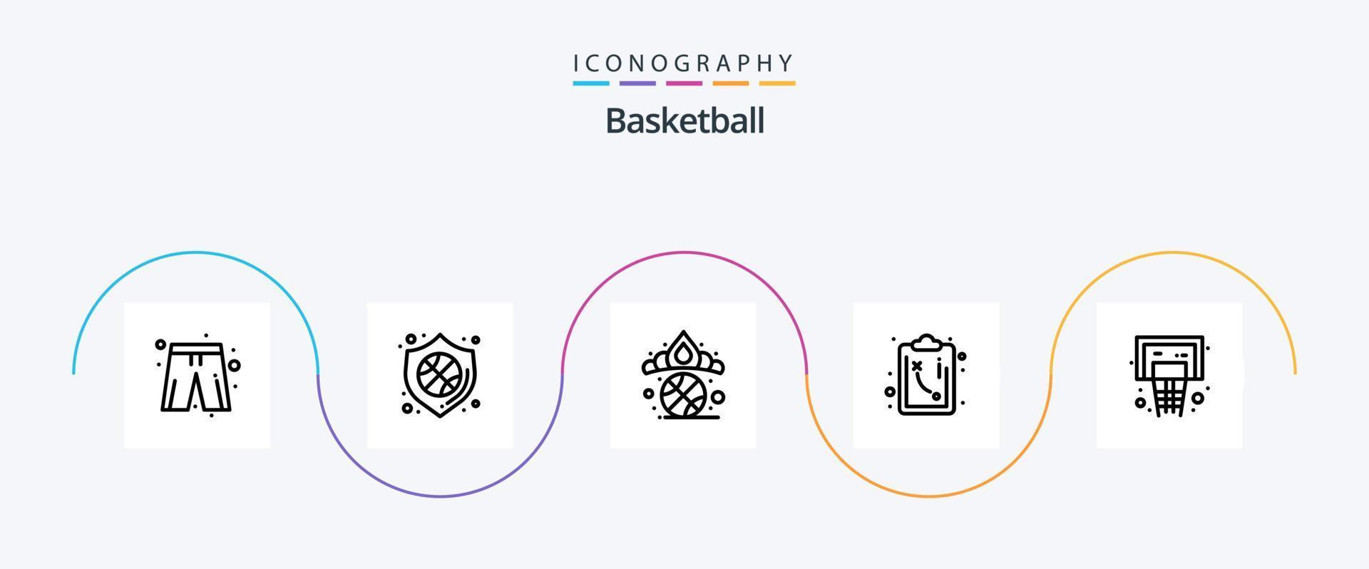 basketbal lijn 5 icoon pak inclusief hoepel. mand. kroon. tactiek. pad vector