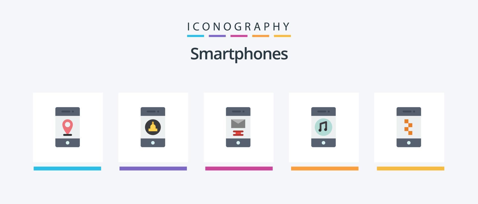 smartphones vlak 5 icoon pak inclusief sollicitatie. speler. verwijderd. muziek. communicatie. creatief pictogrammen ontwerp vector