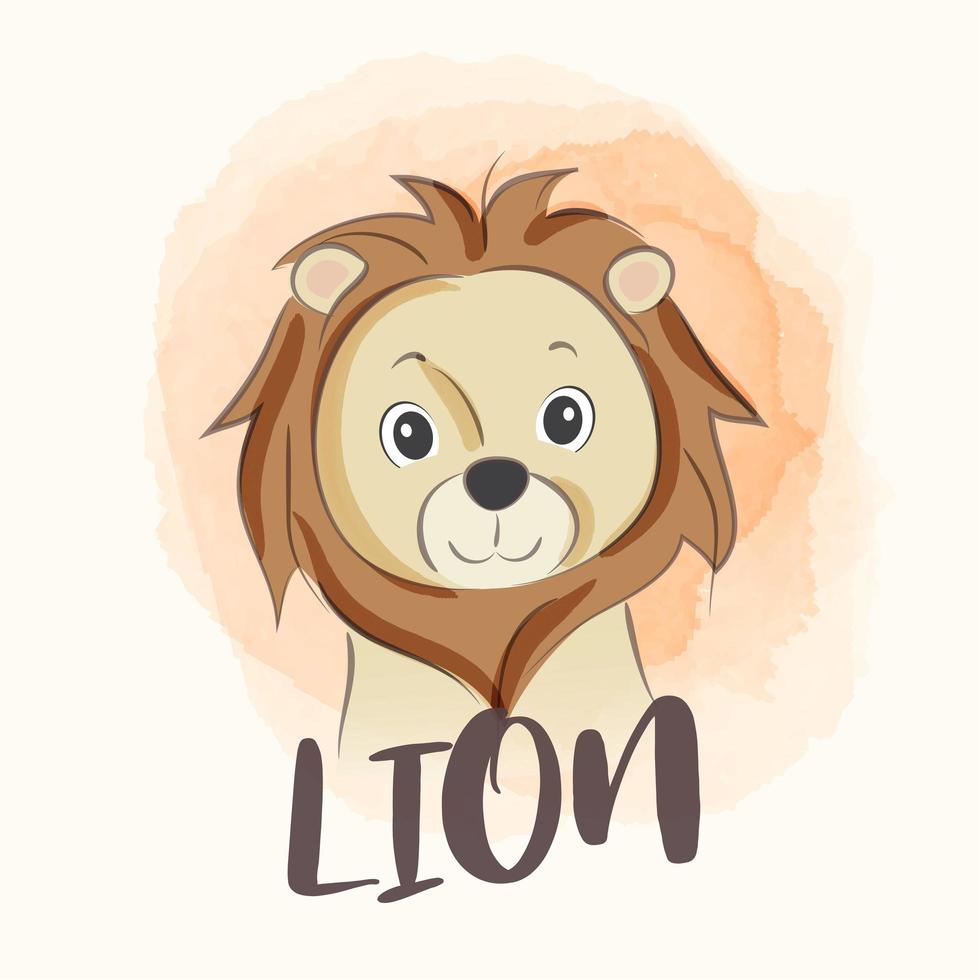 illustratie van schattige leeuw met aquarel achtergrond vector