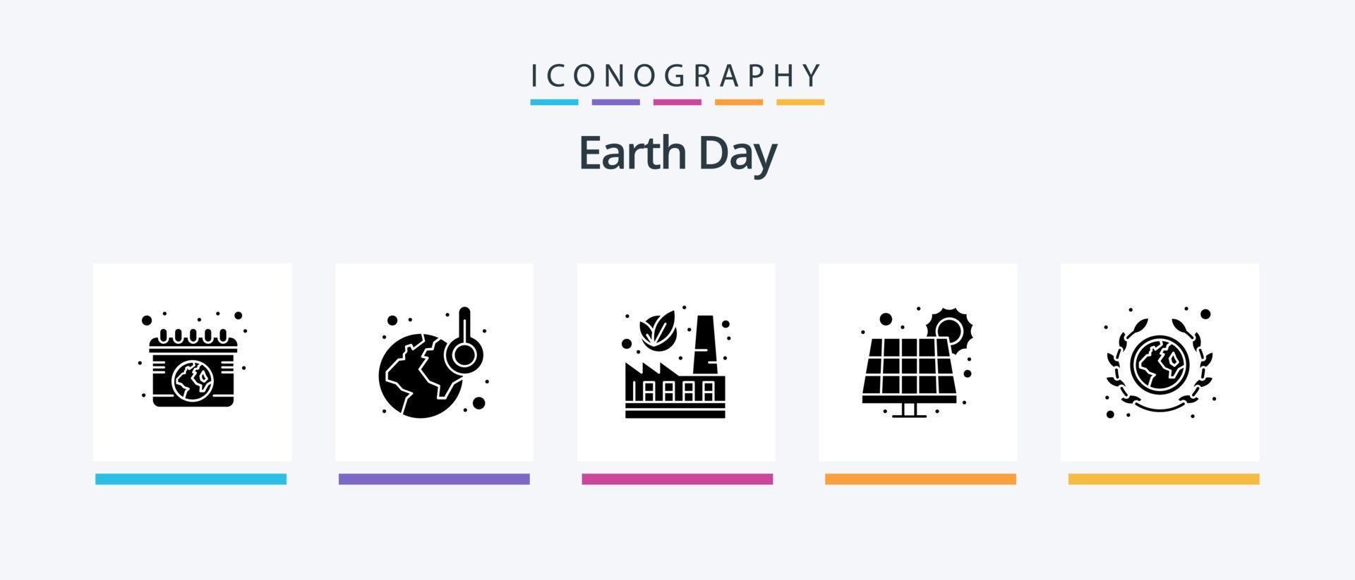 aarde dag glyph 5 icoon pak inclusief gemeenschap. stroom. ecologie. paneel. energie. creatief pictogrammen ontwerp vector
