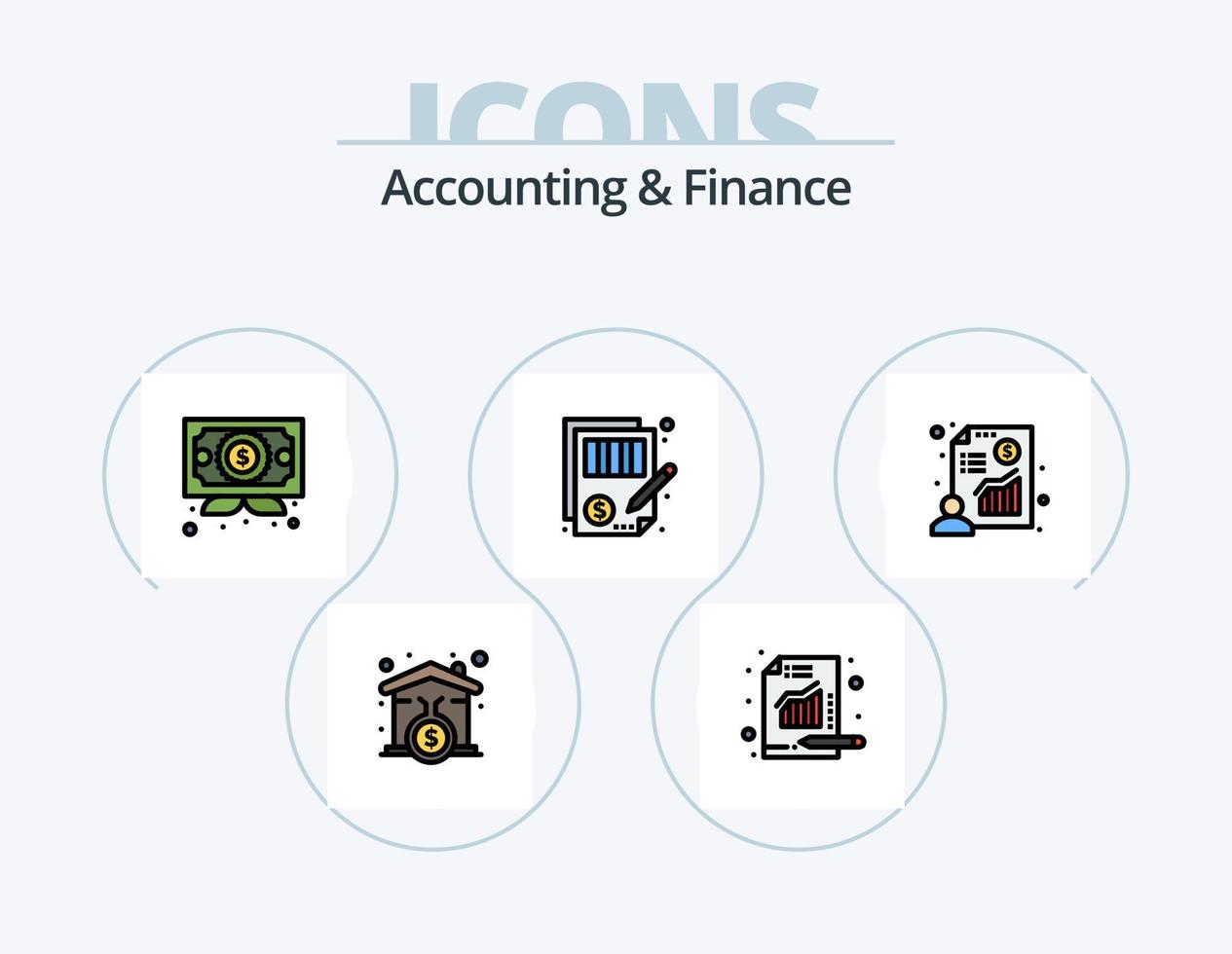 accounting en financiën lijn gevulde icoon pak 5 icoon ontwerp. taart grafiek. credit. financiën. kaart. online bank vector