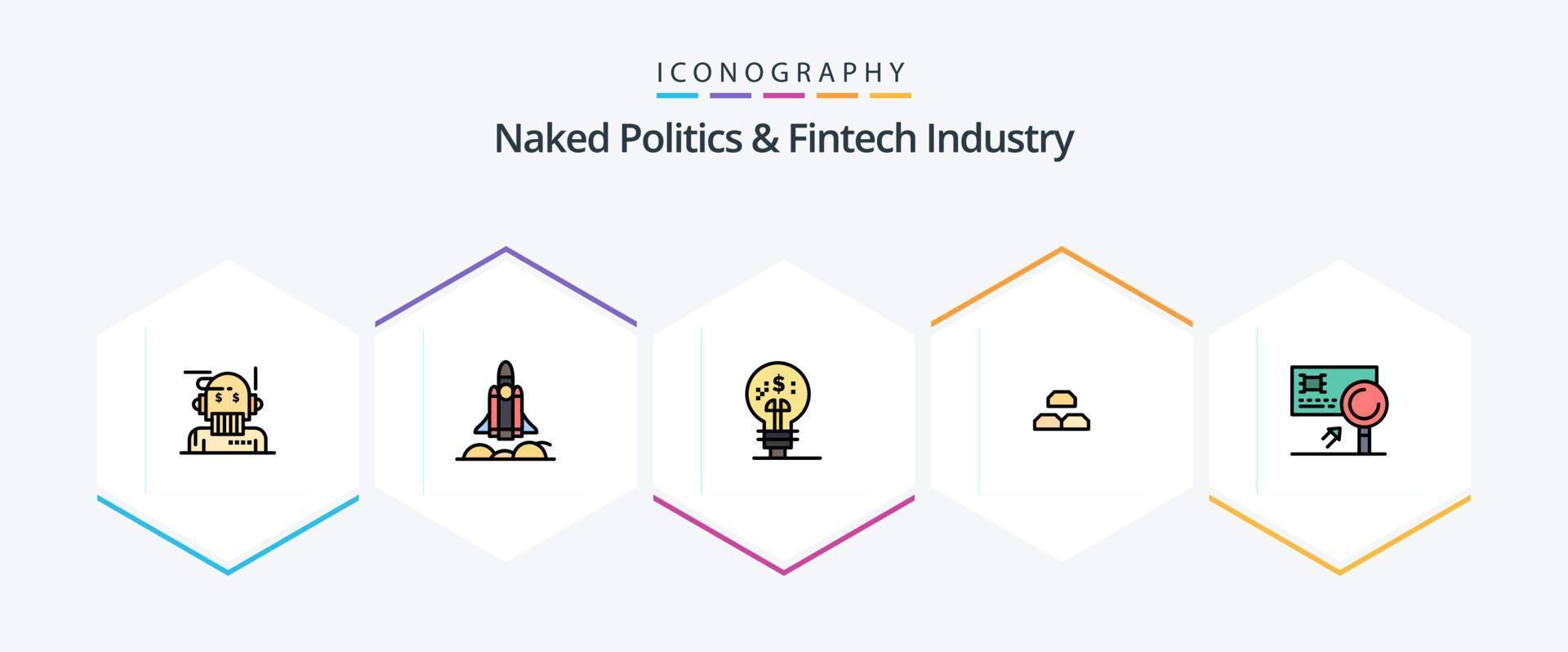 naakt politiek en FinTech industrie 25 gevulde lijn icoon pak inclusief interesse. goud. beginnen. fonds. idee vector