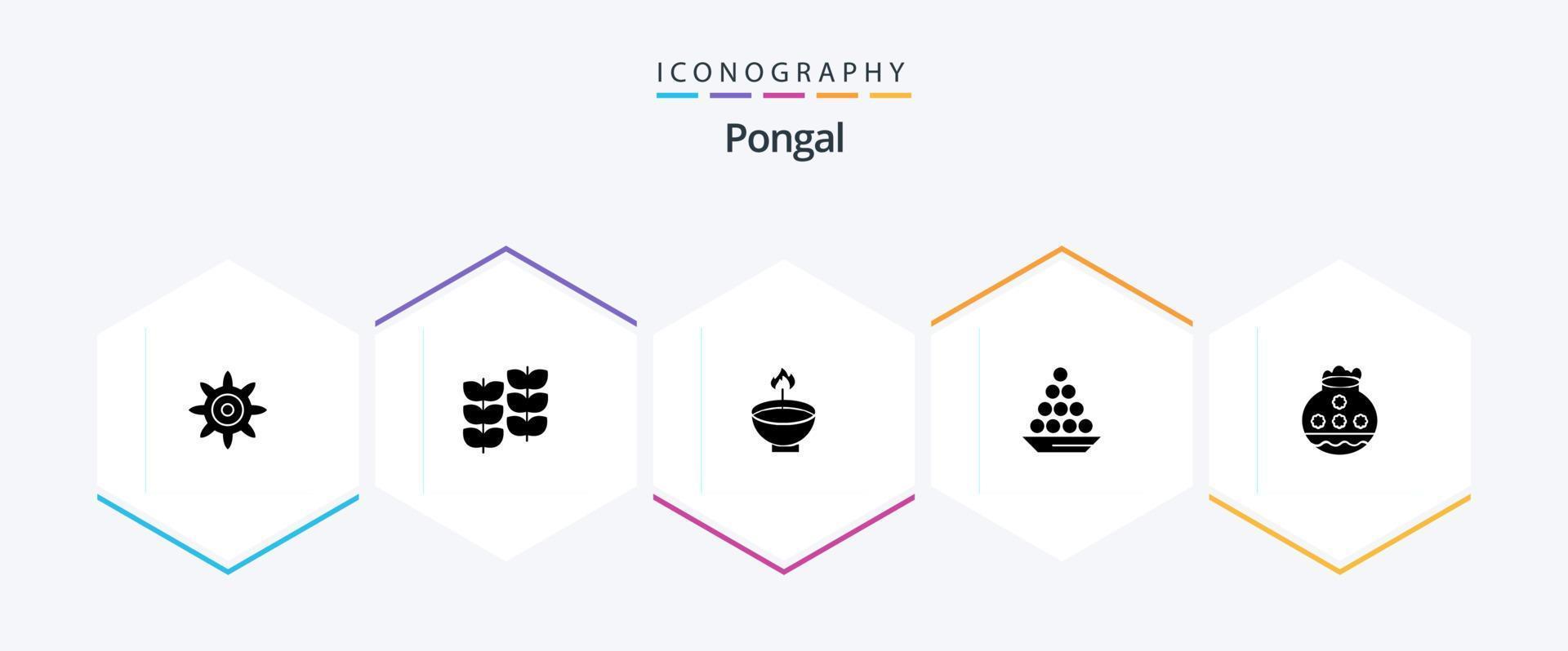 pongal 25 glyph icoon pak inclusief pongal. lamp. pongal. festival. deepavali vector