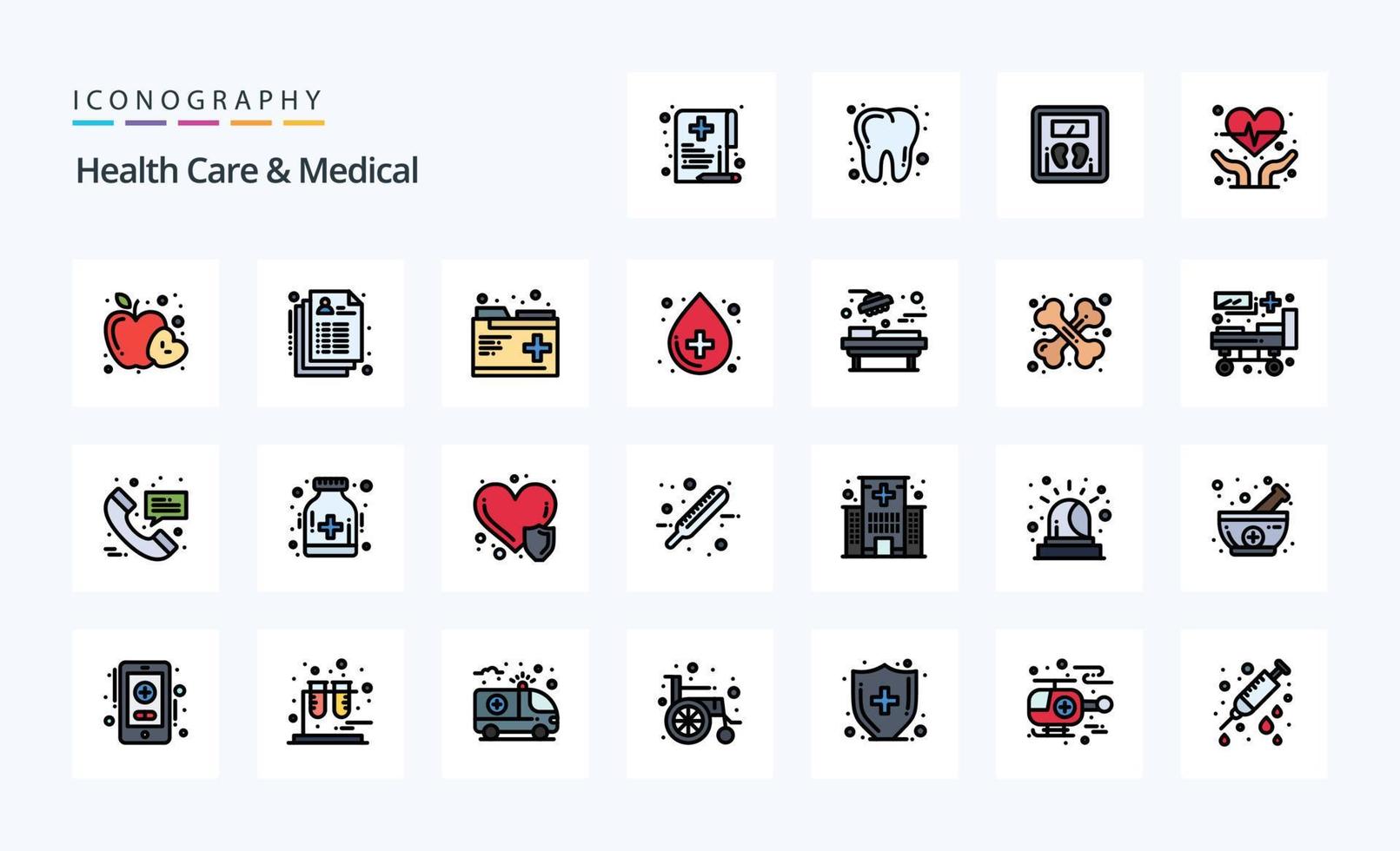 25 Gezondheid zorg en medisch lijn gevulde stijl icoon pak vector