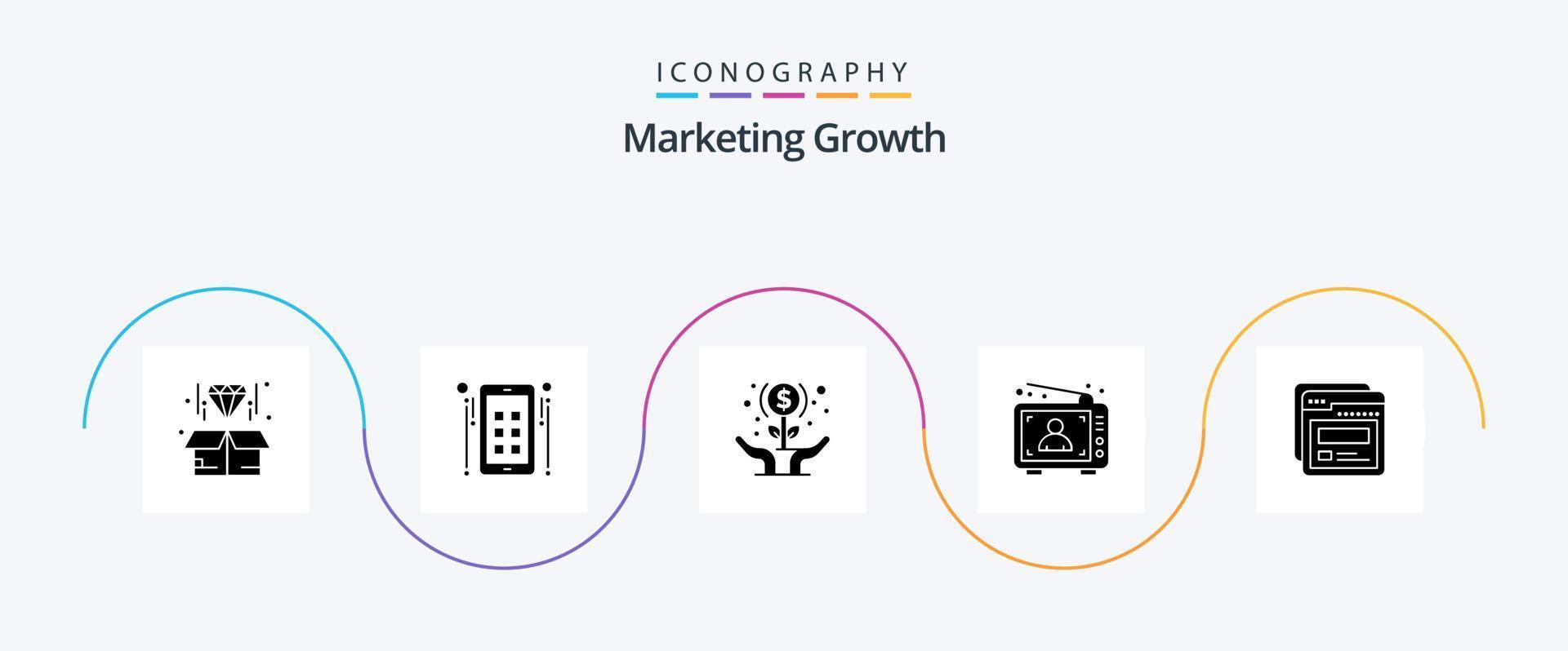 afzet groei glyph 5 icoon pak inclusief marketing. reclame. uitbreiden. advertentie. investering vector