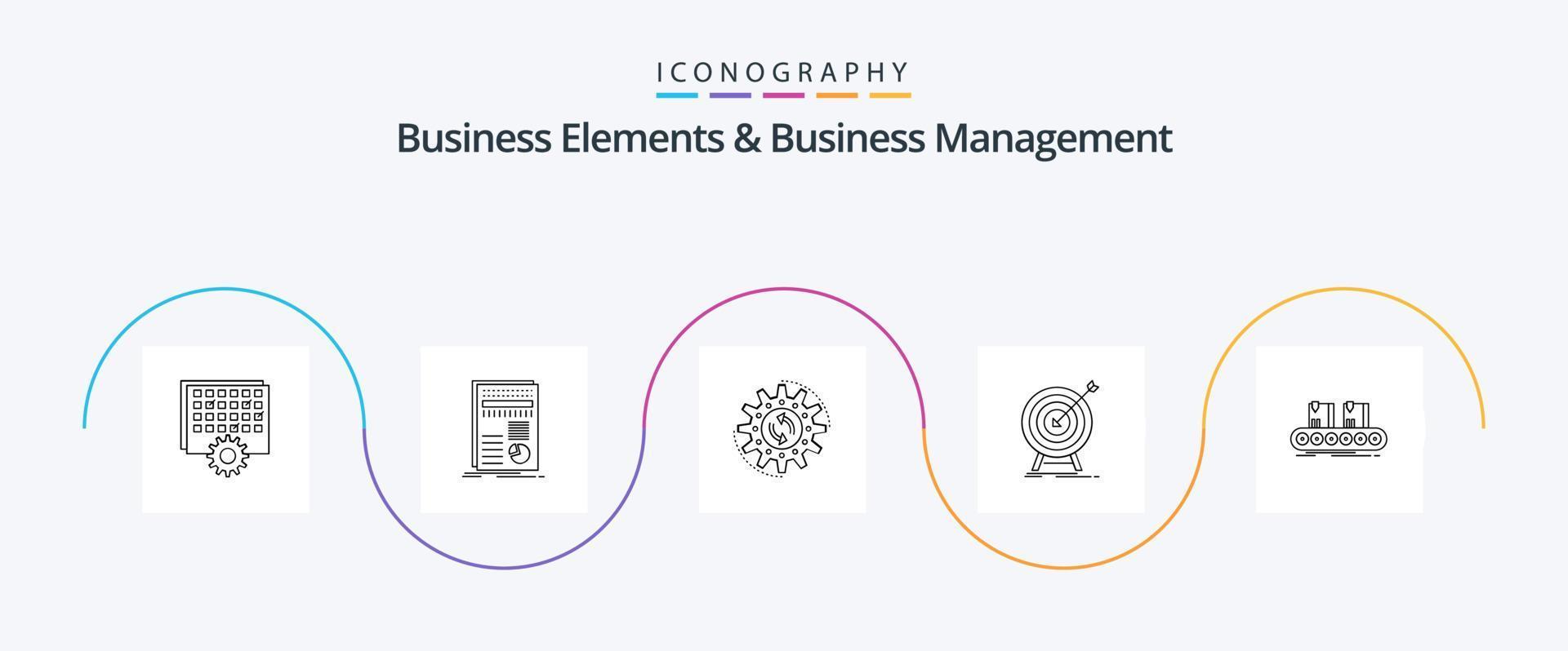bedrijf elementen en bedrijf beheer lijn 5 icoon pak inclusief markt. doel. rapport. werk. productie vector