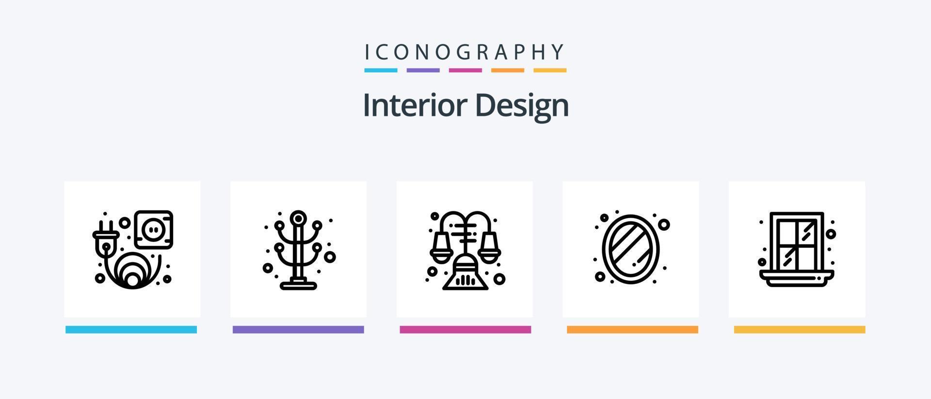 interieur ontwerp lijn 5 icoon pak inclusief foto. licht. bad. tafel. bureau. creatief pictogrammen ontwerp vector