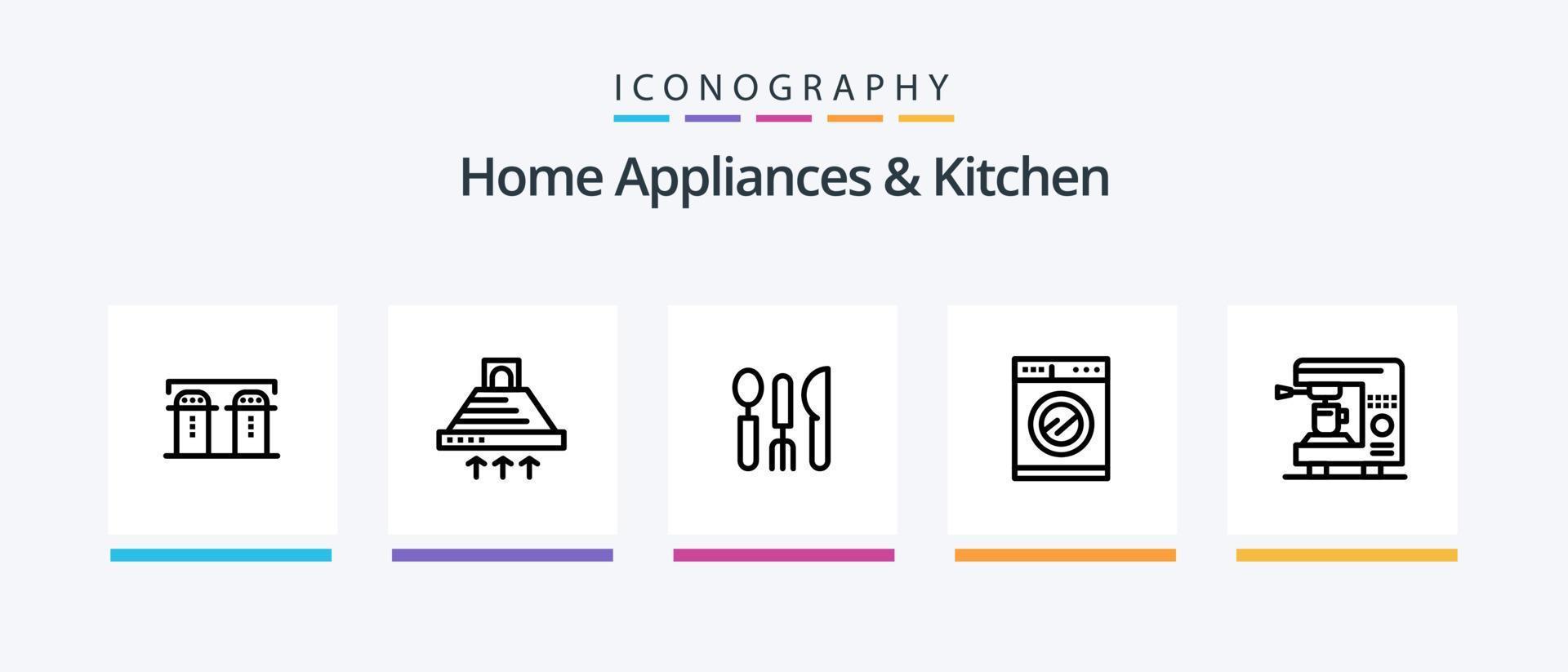 huis huishoudelijke apparaten en keuken lijn 5 icoon pak inclusief schaal. specerijen. elektrisch. fles. zout. creatief pictogrammen ontwerp vector