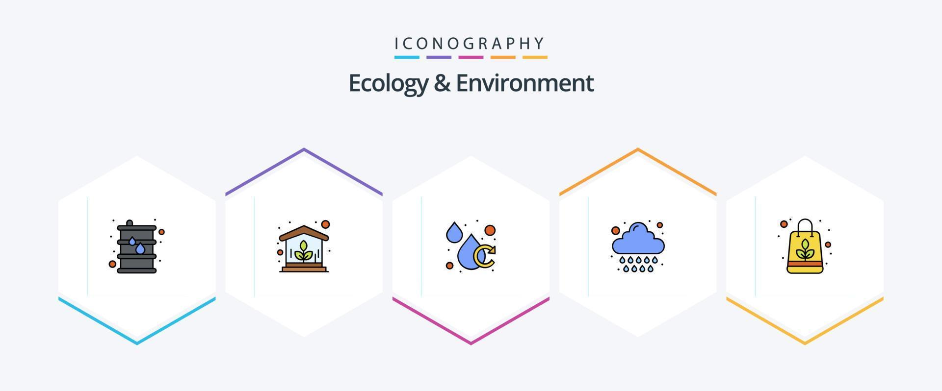 ecologie en milieu 25 gevulde lijn icoon pak inclusief papier tas. het weer. aqua. zomer. regen vector