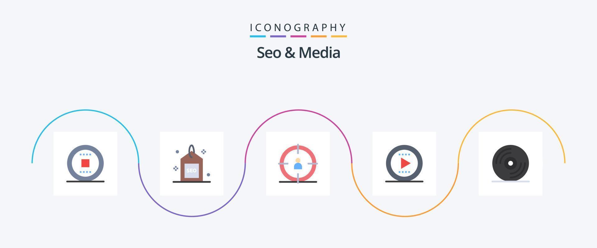 seo en media vlak 5 icoon pak inclusief muziek. schijf. seo. Speel. toon vector