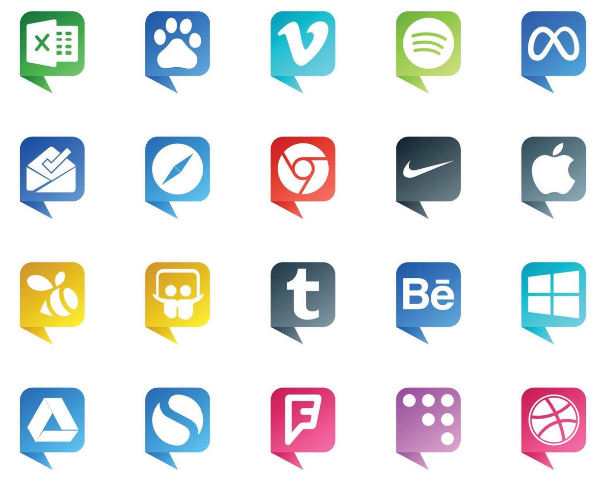 20 sociaal media toespraak bubbel stijl logo Leuk vinden ramen tumblr safari dia delen appel vector