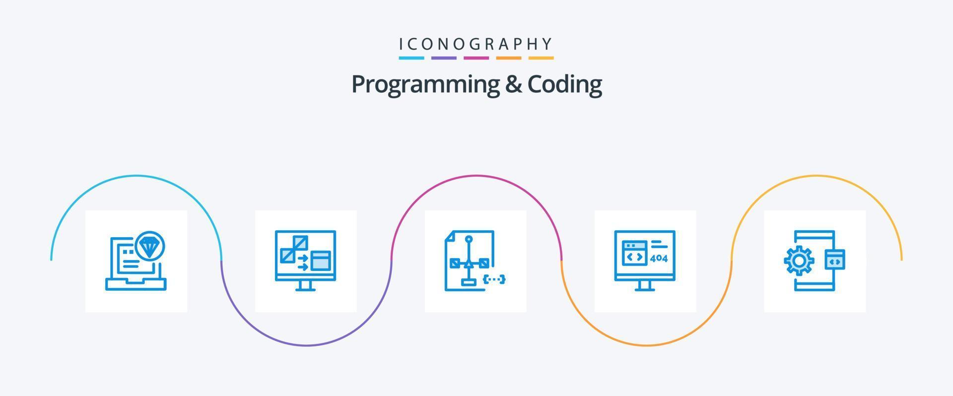 programmering en codering blauw 5 icoon pak inclusief ontwikkelen. app. ontwikkelen. het dossier. ontwikkeling vector