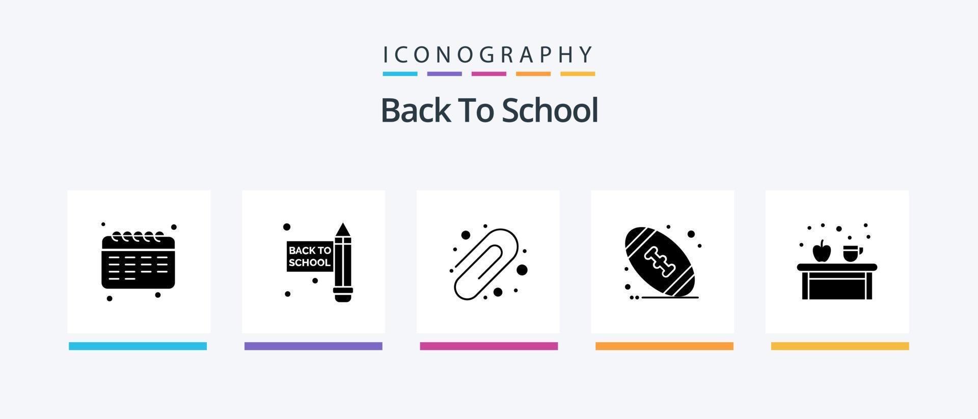 terug naar school- glyph 5 icoon pak inclusief . onderwijs. papier klem. drankje. koffie. creatief pictogrammen ontwerp vector