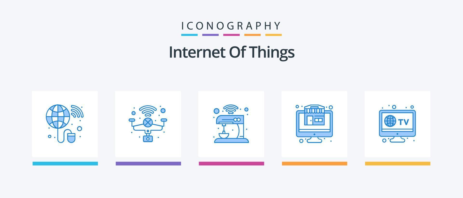 internet van dingen blauw 5 icoon pak inclusief televisie. op te slaan. keuken. winkel. technologie. creatief pictogrammen ontwerp vector